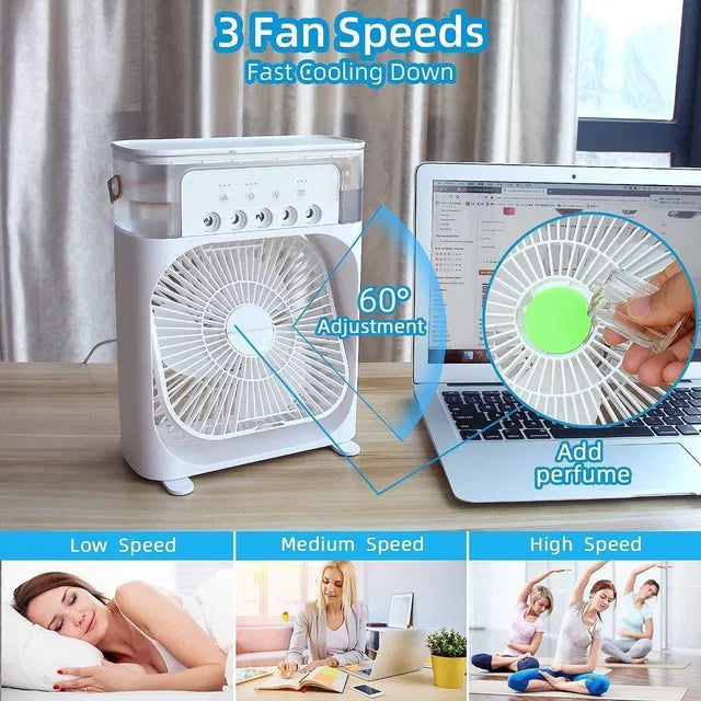 Velmora Portable Mini Air Cooler - 3-in-1 Mist Fan with 7-Color LED Light