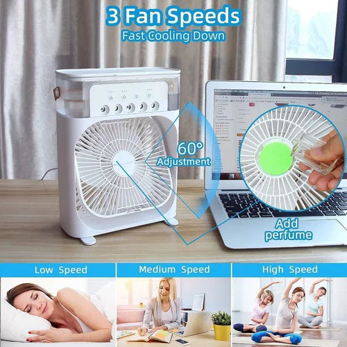 Velmora Portable Mini Air Cooler - 3-in-1 Mist Fan with 7-Color LED Light