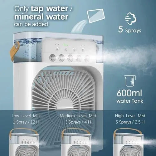 Velmora Portable Mini Air Cooler - 3-in-1 Mist Fan with 7-Color LED Light